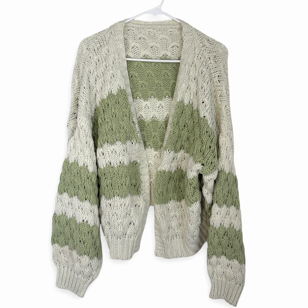 🥳 2 Items / $20 🥳 Striped Knit Cardigan Sweater - Sage and Cream